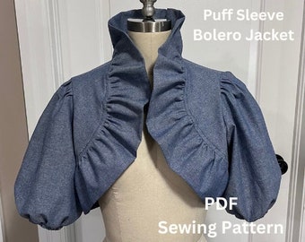 Bolero Jacket PDF Sewing Pattern Puff Sleeve Shrug Pattern Coverup Shrug Size M Digital Download Printable Sewing Instruction Tutorial Ebook