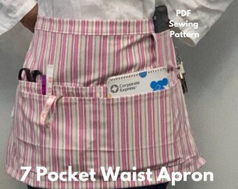 Taille schortpatroon PDF-naaipatroon 7 zakken Utility schort Cafe schort naaipatroon PDF-zelfstudie halve schort korte schort naaipatroon