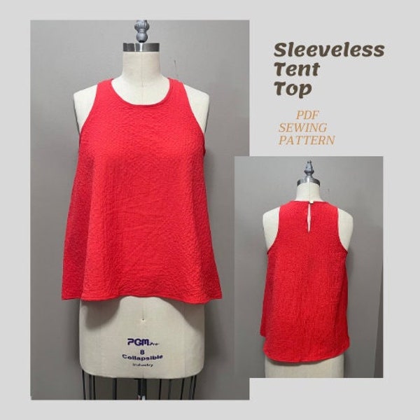 Sleeveless Top PDF Pattern A line Tent Blouse Sewing Pattern Woven Fabric Swing Tank Top Digital Download Sewing Tutorial Printable Pattern