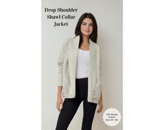 Linen Shawl Collar Jacket Sewing Pattern, Drop Shoulder (PDF Pattern, XS-XXL)