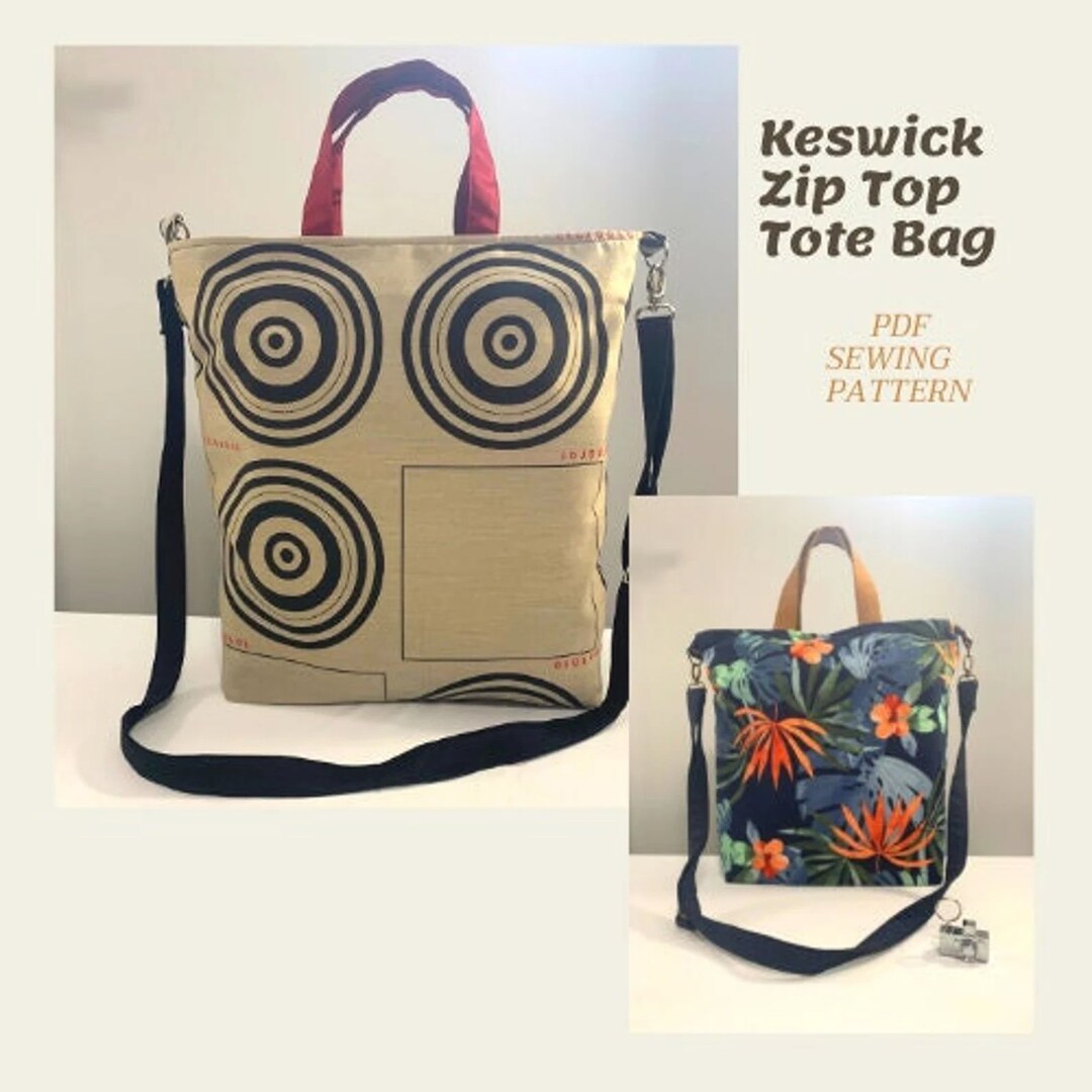 Zipper Top Tote Bag Pattern, PDF Sewing Pattern for Purse, Two Size Bag ...