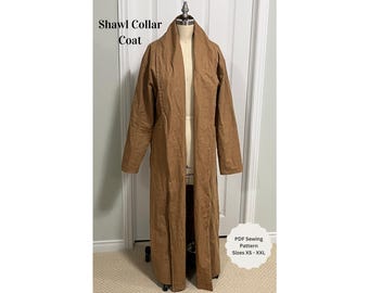 Shawl Collar Coat Pdf Sewing Pattern Loose Fit Wrap Coat PDFPattern Size XS-XXL Digital