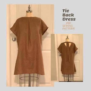Linen Aline Dress PDF Sewing Pattern Dolman Short Sleeve Tie Back Neck Dress Pattern Digital Download Sewing Tutorial Printable PDF Pattern
