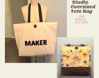 Oversized Tote Bag PDF Pattern, Sewing Pattern in 2 Sizes, Sewing Tutorial Pdf Bag Pattern, ebook Digital Instant Download Easy Sew DIY Bag