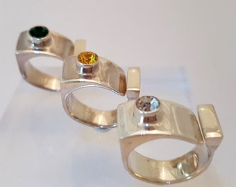 Handcrafted Solid Silver Ring with Swarovski Crystal