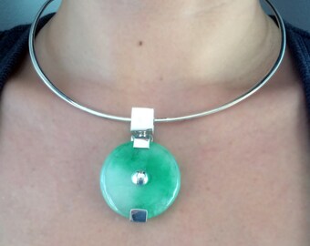 Jade Pendant with Silver Inset