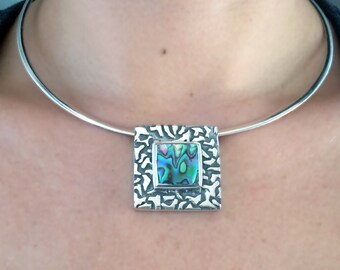 Handcrafted Silver Oxidized Natalie Pendant with Abalone Shell