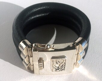 Three Strand Leather black or tan, or Python with Solid Silver Clasp "Trinidad" Bracelet