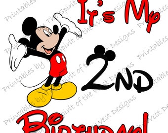 It's My Second Birthday Mickey Mouse IMAGE use as Printable Iron on transfer clip art Mouse Ears Shirt Party T-shirt Download DIY