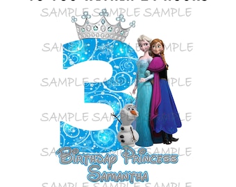 Third Birthday Girl Frozen Printable Party IMAGE | Leave Name Files emailed | Use as Iron On T-shirt Transfer Clip Art DIY Emailed Download