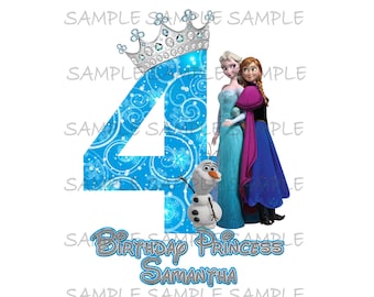 Custom Fourth Birthday Girl Frozen IMAGE | Leave name, I add it and Email the file | Printable Download Sublimation Elsa Anna Olaf DIY