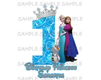 First Birthday Girl Frozen IMAGE | Leave Name Files Emailed | Use as Sublimation Printable Iron On T-shirt Transfer Download Elsa Anna Olaf