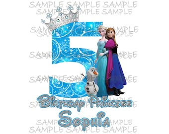 Frozen Fifth Birthday Girl | Personalized Leave Name Files Emailed | Printable Sublimation Use for Iron On T-shirt Transfer Elsa Anna Olaf
