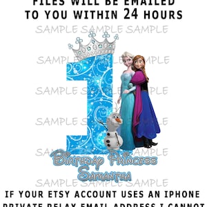 First Birthday Girl Frozen IMAGE | Leave Name Files Emailed | Use as Sublimation Printable Iron On T-shirt Transfer Download Elsa Anna Olaf