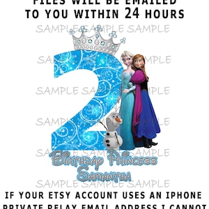 Frozen Second Birthday Girl | Personalized Leave Name Files Emailed | Printable Sublimation Use for Iron On T-shirt Transfer Elsa Anna Olaf