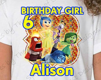 Customized Birthday Girl Inside out Iron on IMAGE Printable Clip Art Shirt Party Matching T-shirts Instant Download joy anger fear