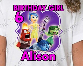 Customized Birthday Girl Inside out Iron on IMAGE Printable Clip Art Shirt Party Matching T-shirts Instant Download joy anger fear