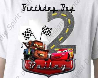 Personalized Second Birthday Boy Iron On Lightning McQueen Mater DOWNLOAD Cars Party T-shirt Transfer Printable Digital clip art DIY
