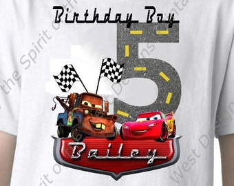 Personalized Fifth Birthday Boy Iron On Lightning McQueen Mater DOWNLOAD Cars Party T-shirt Transfer Printable Digital clip art DIY