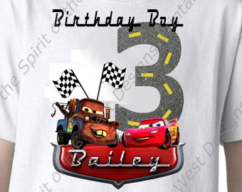 Personalized Third Birthday Boy Iron On Lightning McQueen Mater DOWNLOAD Cars Party T-shirt Transfer Printable Digital clip art DIY