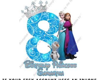 Eighth Birthday Girl Frozen Shirt Iron On T-shirt Transfer Printable Customize Digital Download Elsa Anna Olaf Party Favor clip art