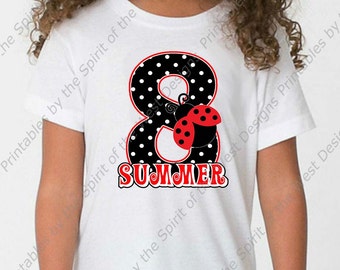 Personalized Eighth Birthday Girl Iron On Ladybug shirt Party Polkadot T-shirt Transfer Printable Digital Download clip art DIY scrapbook