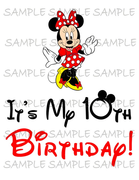 It's My Tenth Birthday Minnie IMAGE use as Printable Iron on transfer clip art Party T-shirt Download DIY Il_570xn