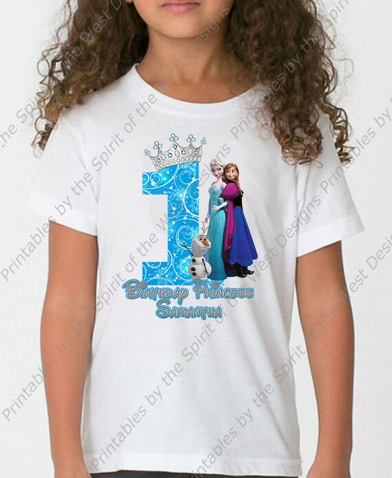 First Birthday Girl Frozen Shirt Iron On Disney T-shirt Transfer Printable Customize Digital Download Elsa Anna Olaf Party Favor clip art Il_570xn