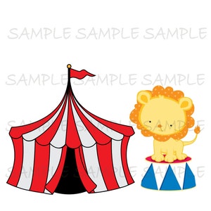 Circus IMAGE Use as Printable Iron On Transfer or Clip art carnival tent circus lion, Instant  Download DIY
