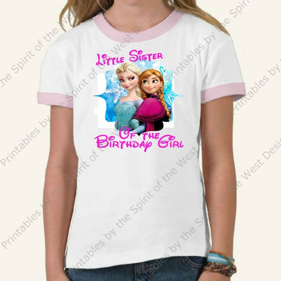 Little Sister of the Birthday Girl Iron On Frozen Theme T-shirt Transfer Printable Digital Download Elsa Anna Olaf party Favour DIY Il_570xn