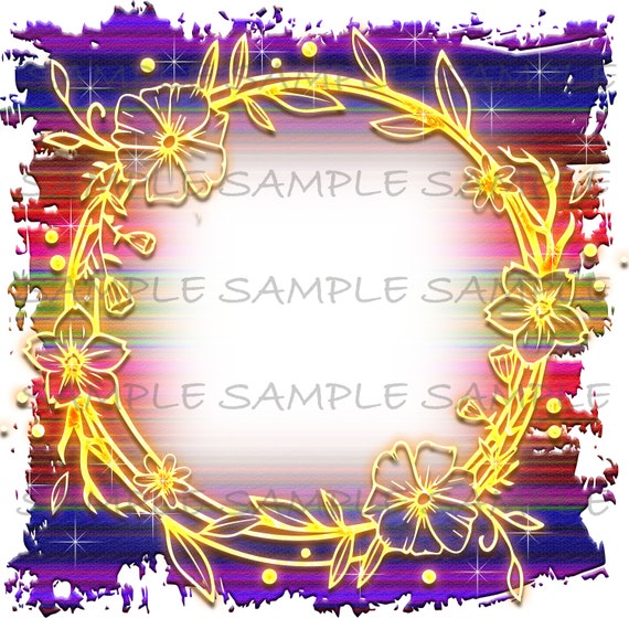 Colorful Gold Flower Sublimation Frame | Commercial Use Allowed | Bleach Effect Background Instant Download Digital Paper Scrapbooking Il_570xn