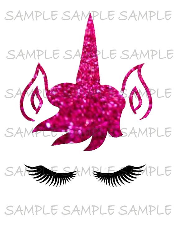 Faux Glitter Unicorn with eyelashes IMAGE Use as Printable Iron on t-shirt transfer or Clip Art Party DIY T-shirt JPG Instant Download Il_570xn