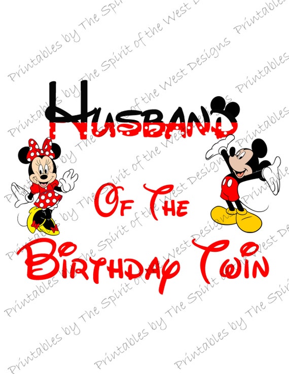 Husband of the Birthday Twin Minnie and Mickey Mouse Iron on IMAGE Mouse Ears Printable Clip Art Shirt Party T-shirt Download Il_570xn
