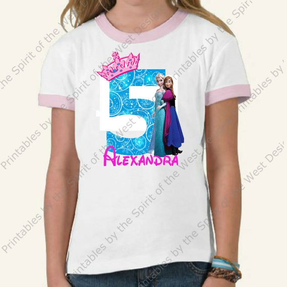 Personalized Fifth Birthday Girl Iron On Party Frozen T-shirt Transfer Printable Digital Download Elsa Anna Olaf Favour clip art DIY Il_570xn