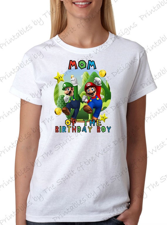 Mom of the Birthday Boy Super Mario Brothers IMAGE Printable Digital Download Mario Luigi Shirt Princess peach Yoshi Koopa party Favour Il_570xn