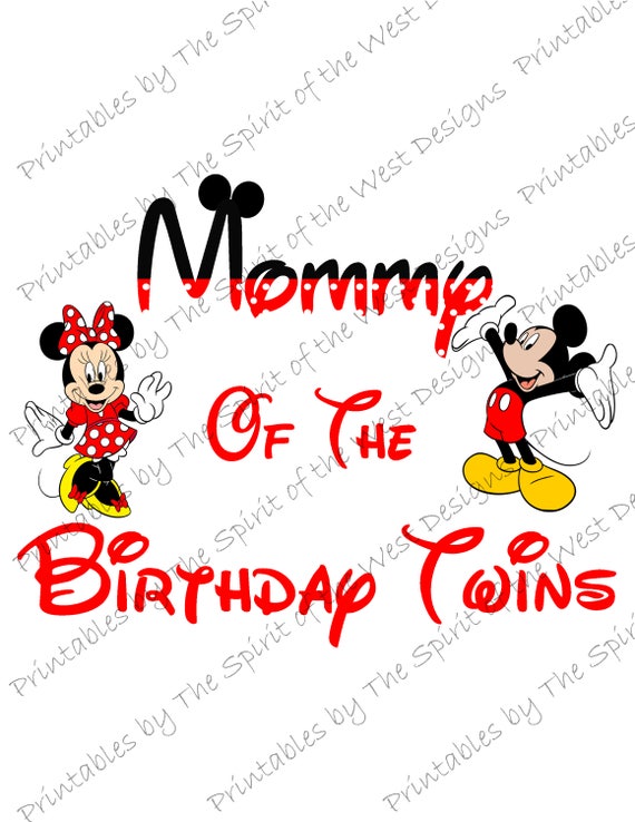 Mommy of the Birthday Twins Minnie and Mickey Mouse Iron on IMAGE Mouse Ears Printable Clip Art Shirt Party T-shirt Download Il_570xn