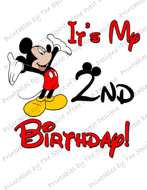 It's My Second Birthday Mickey Mouse IMAGE use as Printable Iron on  transfer clip art Mouse Ears Shirt Party T-shirt Download DIY