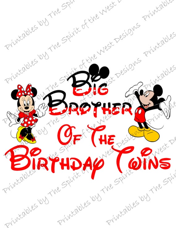 Big Brother of the Birthday Twins Minnie and Mickey Mouse Printable Party IMAGE Use as Iron On T-shirt Transfer Clip Art Instant Download Il_570xn