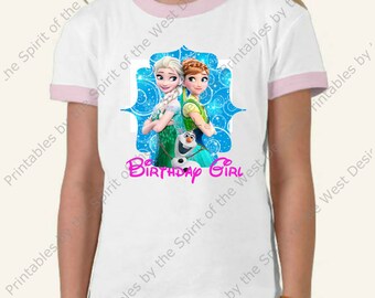 Birthday Girl Iron On  Frozen Theme T-shirt Transfer Printable Digital Download Elsa Anna Olaf party Favour DIY