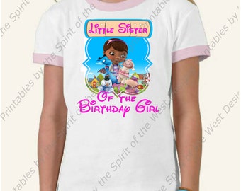 Little Sister of the Birthday Girl Doc McStuffins Iron On T-shirt Printable Digital Download Dottie Hattie the Hippo party Favour