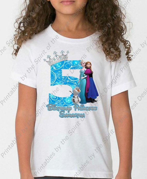 Fifth Birthday Girl Frozen Shirt Iron On Disney T-shirt Transfer Printable Customize Digital Download Elsa Anna Olaf Party Favor clip art Il_570xn