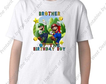 Brother of the Birthday Boy Super Mario Brothers T-shirt Printable Digital Download Mario Luigi Princess peach Yoshi Koopa party Favour