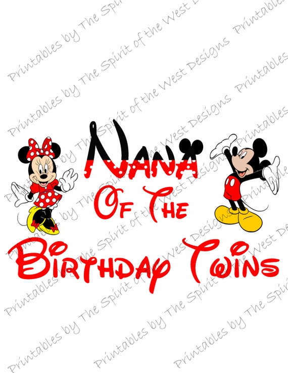 Nana of the Birthday Twins Minnie and Mickey Iron on IMAGE Use as Sublimation or Printable Iron on T-Shirt Transfer Clip Art DIY Download Il_570xn