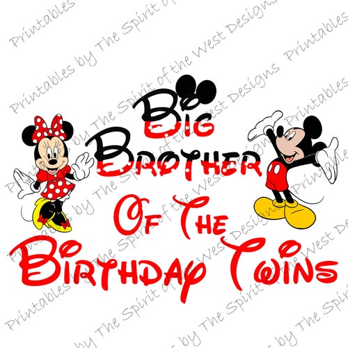 Big Brother des Geburtstags Zwillinge Minnie und Mickey druckbare Partei BILD verwenden als Eisen auf T-shirt Transfer ClipArt Instant Download