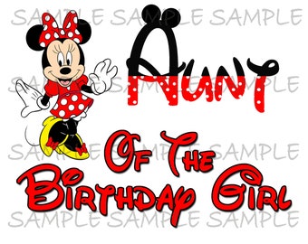 Aunt of the Birthday Girl Minnie IMAGE | Printable Sublimation Iron On T-Shirt Transfer | Clip Art DIY Party Instant Download