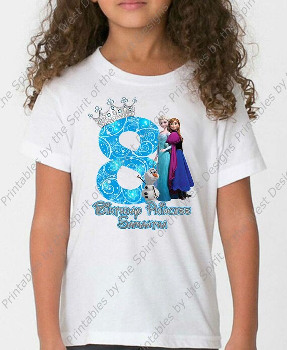 Eighth Birthday Girl Frozen Shirt Iron On T-shirt Transfer Printable Customize Digital Download Elsa Anna Olaf Party Favor clip art Il_570xn
