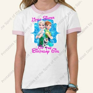 Sorellina della ragazza del compleanno Iron On Frozen Theme T-shirt Transfer stampabile Download digitale Elsa Anna Olaf bomboniera fai da te