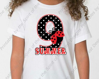 Personalized Ninth Birthday Girl Iron On Ladybug shirt Party Polkadot T-shirt Transfer Printable Digital Download clip art DIY scrapbook