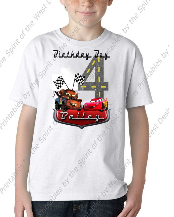Personalized Fourth Birthday Boy Iron On Lightning McQueen Mater Disney Pixar Cars Party T-shirt Transfer Printable Digital clip art DIY Il_570xn