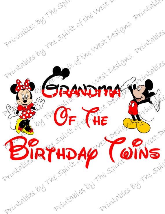 Grandma of the Birthday Twins Minnie and Mickey Mouse Iron on IMAGE Mouse Ears Printable Clip Art Shirt Party T-shirt Download Il_570xn